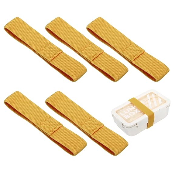 Uxcell 5Pcs Lunch Box Fixing Bands, 10.2" l Elastic Bento Box Straps Adjustable Cinch Strap Reusable Elasticity Replacement Belt for Home Office Picnic Camping Meal Container, Dark Yellow