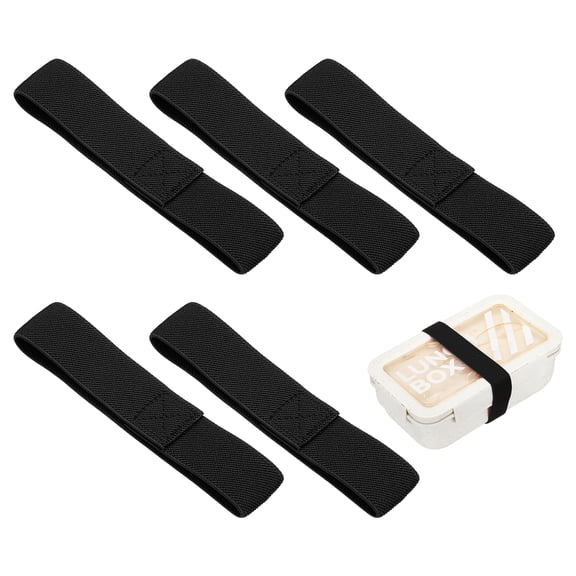 Uxcell 5Pcs Lunch Box Fixing Bands, 10.2" l Elastic Bento Box Straps Adjustable Cinch Strap Reusable Elasticity Replacement Belt for Home Office Picnic Camping Meal Container, Black