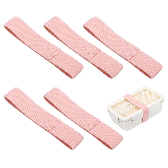 Uxcell 5Pcs Lunch Box Fixing Bands, 10.2" l Elastic Bento Box Straps Adjustable Cinch Strap Reusable Elasticity Replacement Belt for Home Office Picnic Camping Meal Container, Pink