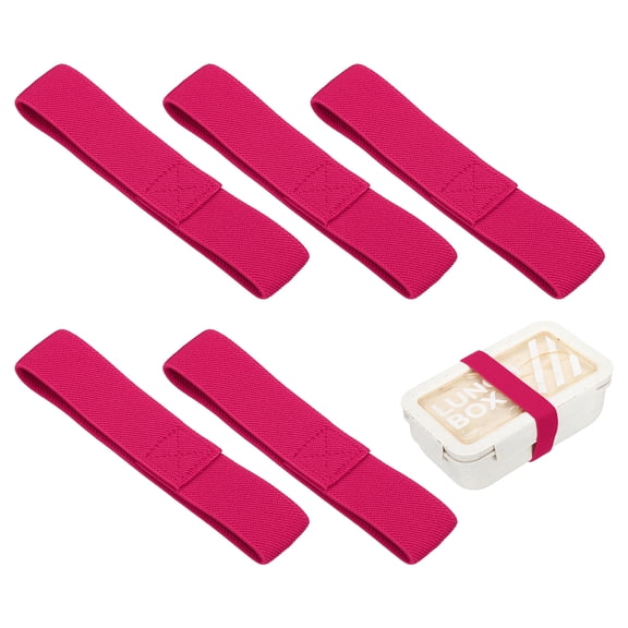 Uxcell 5Pcs Lunch Box Fixing Bands, 10.2" l Elastic Bento Box Straps Adjustable Cinch Strap Reusable Elasticity Replacement Belt for Home Office Picnic Camping Meal Container, Rose Red