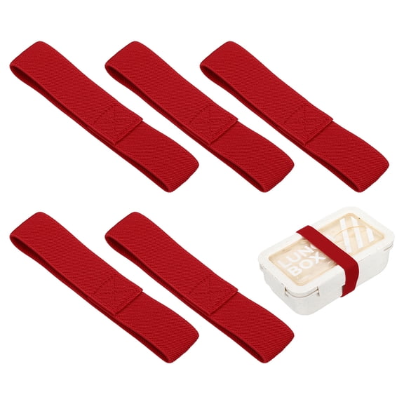 Uxcell 5Pcs Lunch Box Fixing Bands, 10.2" l Elastic Bento Box Straps Adjustable Cinch Strap Reusable Elasticity Replacement Belt for Home Office Picnic Camping Meal Container, Red