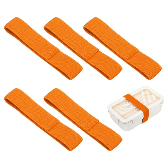 Uxcell 5Pcs Lunch Box Fixing Bands, 10.2" l Elastic Bento Box Straps Adjustable Cinch Strap Reusable Elasticity Replacement Belt for Home Office Picnic Camping Meal Container, Orange