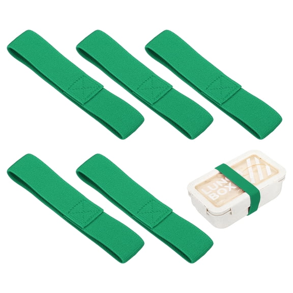Uxcell 5Pcs Lunch Box Fixing Bands, 10.2" l Elastic Bento Box Straps Adjustable Cinch Strap Reusable Elasticity Replacement Belt for Home Office Picnic Camping Meal Container, Green