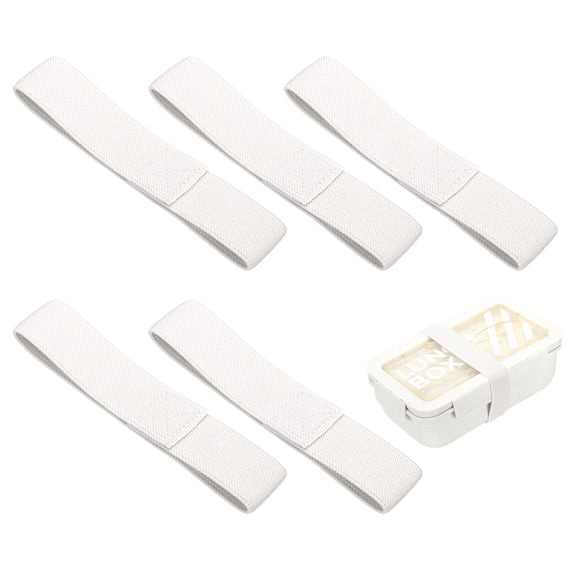 Uxcell 5Pcs Lunch Box Fixing Bands, 10.2" l Elastic Bento Box Straps Adjustable Cinch Strap Reusable Elasticity Replacement Belt for Home Office Picnic Camping Meal Container, Beige