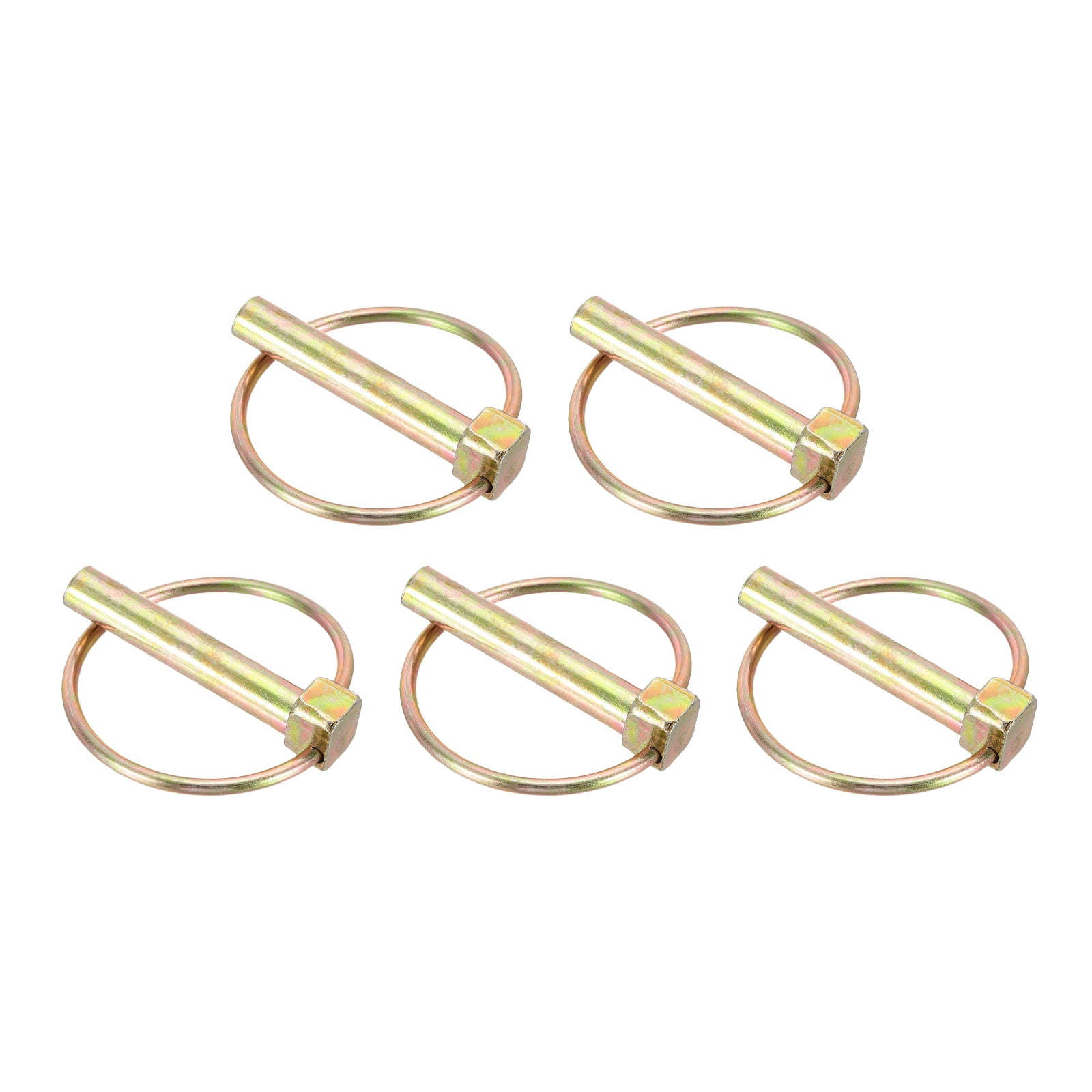 Uxcell 5Pcs Lynch Pin with Ring (3/8" x 2-3/16") - Heavy Duty Linch Pins Shaft Locking Pin Clips Carbon Steel, for Farm Tractors Trucks Lawn Mowers Trailers Trolley, Gold