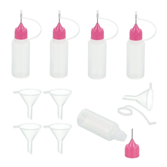Uxcell 5Pcs Needle Tip Squeeze Bottle, 15ml/0.51oz Glue Tip Applicator Bottles Plastic Liquid Glue Bottle for Paper Crafts, Painting, Oil, Ink(Pink, with 5 Funnel)