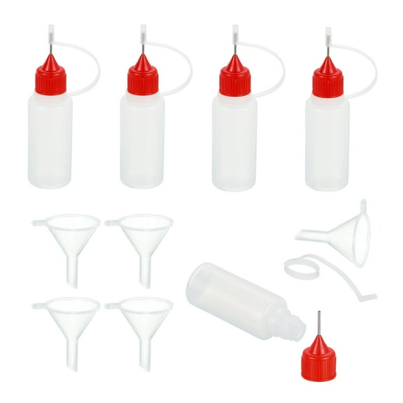 Uxcell 5Pcs Needle Tip Squeeze Bottle, 15ml/0.51oz Glue Tip Applicator Bottles Plastic Liquid Glue Bottle for Paper Crafts, Painting, Oil, Ink(Red, with 5 Funnel)