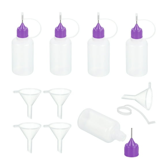 Uxcell 5Pcs Needle Tip Squeeze Bottle, 30ml/1.01oz Glue Tip Applicator Bottles Plastic Liquid Glue Bottle for Paper Crafts, Painting, Oil, Ink(Purple, with 5 Funnel)