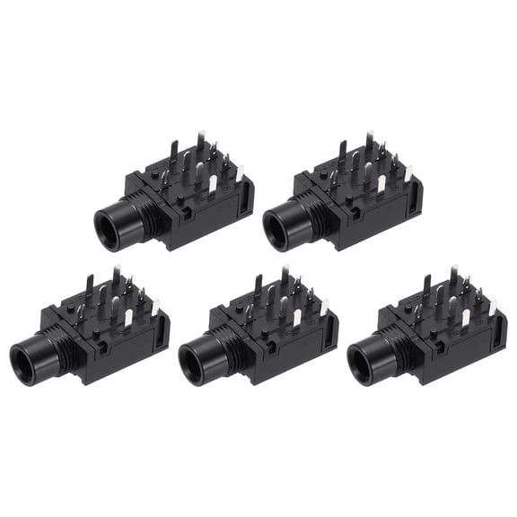 Uxcell 5Pcs PCB Mount 6.35mm Female Socket, 9 Pin 11.5mm Stereo Jack Socket Headphone Audio Connector for Microphone Earphone Media Player, Black Interface