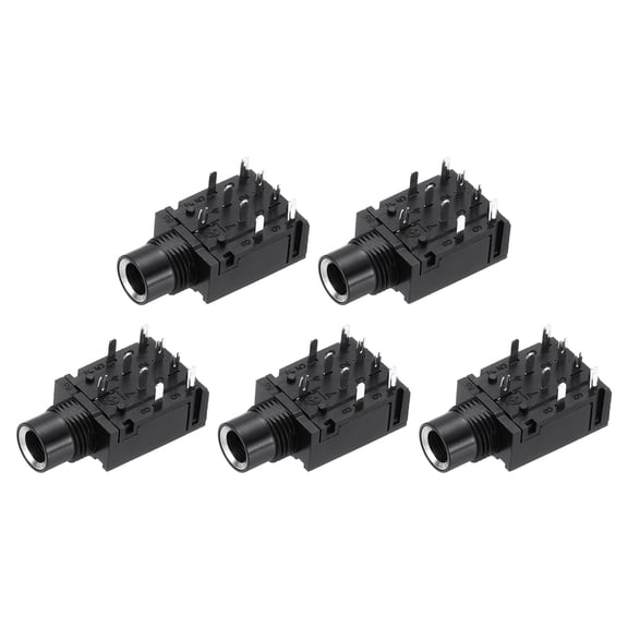 Uxcell 5Pcs PCB Mount 6.35mm Female Socket, 9 Pin 11.5mm Stereo Jack Socket Headphone Audio Connector for Microphone Earphone Media Player, Silver Interface