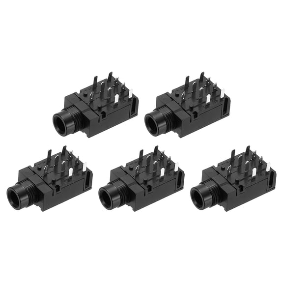 Uxcell 5Pcs PCB Mount 6.35mm Female Socket, 9 Pin 9mm Stereo Jack Socket Headphone Audio Connector for Microphone Earphone Media Player, Black Interface