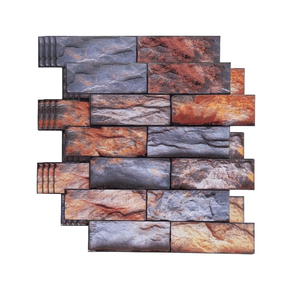 Uxcell 5Pcs Peel and Stick Backsplash Tiles 10.6" x 10.6" 3D Thickened Stone Texture Self-Adhesive Tile Stickers Wallpaper Wall for Kitchen Bathroom Bedroom, 3 Colors