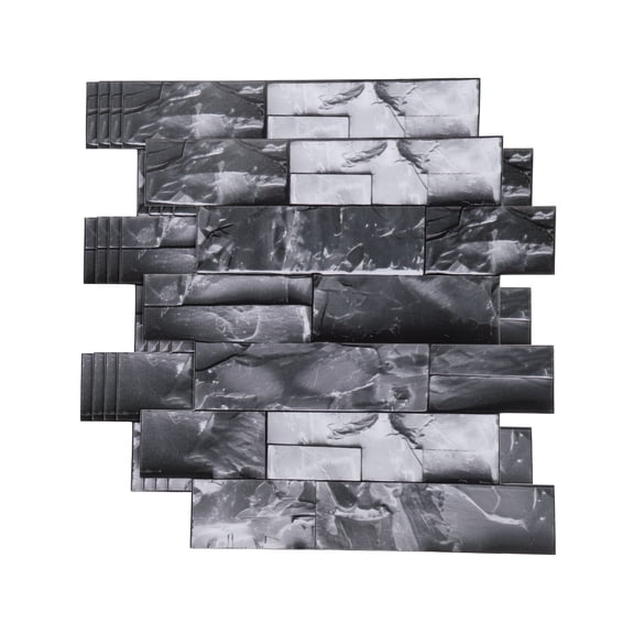 Uxcell 5Pcs Peel and Stick Backsplash Tiles 10.6" x 10.6" 3D Thickened Stone Texture Self-Adhesive Tile Stickers Wallpaper Wall for Kitchen Bathroom Bedroom, Black White Gray