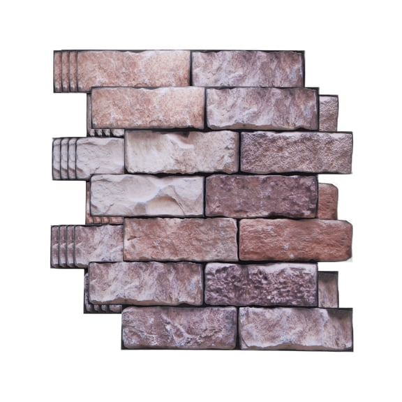 Uxcell 5Pcs Peel and Stick Backsplash Tiles 10.6" x 10.6" 3D Thickened Stone Texture Self-Adhesive Tile Stickers Wallpaper Wall for Kitchen Bathroom Bedroom, Brown Yellow