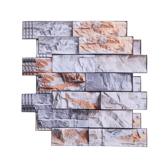 Uxcell 5Pcs Peel and Stick Backsplash Tiles 10.6" x 10.6" 3D Thickened Stone Texture Self-Adhesive Tile Stickers Wallpaper Wall for Kitchen Bathroom Bedroom, Gray Orange
