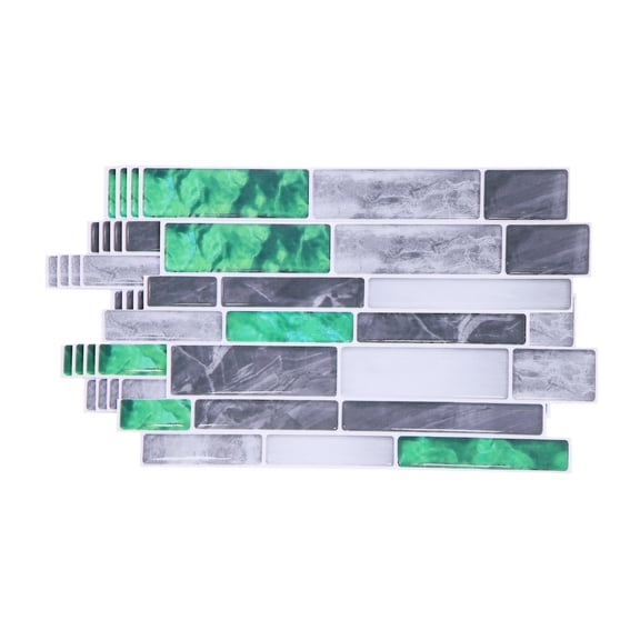 Uxcell 5Pcs Peel and Stick Backsplash Tiles 9.4" x 4.7" 3D Thickened Mable Texture Self-Adhesive Tile Stickers Wallpaper Wall for Kitchen Bathroom Bedroom, Dark green Gray
