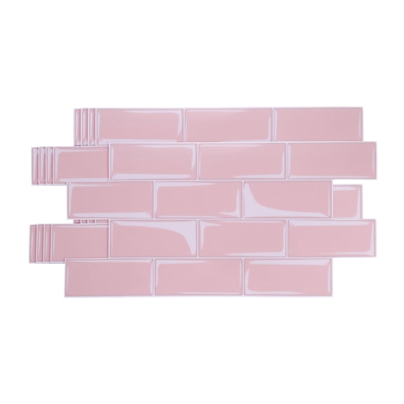 Uxcell 5Pcs Peel and Stick Backsplash Tiles 9.4" x 4.7" 3D Thickened Mable Texture Self-Adhesive Tile Stickers Wallpaper Wall for Kitchen Bathroom Bedroom, Pink