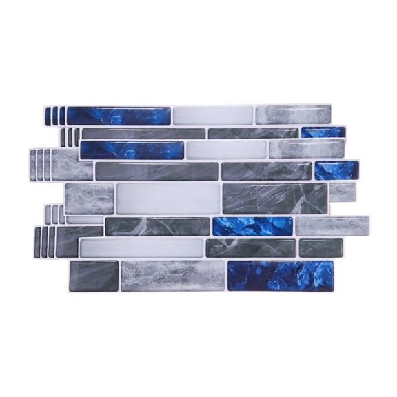 Uxcell 5Pcs Peel and Stick Backsplash Tiles 9.4" x 4.7" 3D Thickened Mable Texture Self-Adhesive Tile Stickers Wallpaper Wall for Kitchen Bathroom Bedroom, Sea Blue Gray