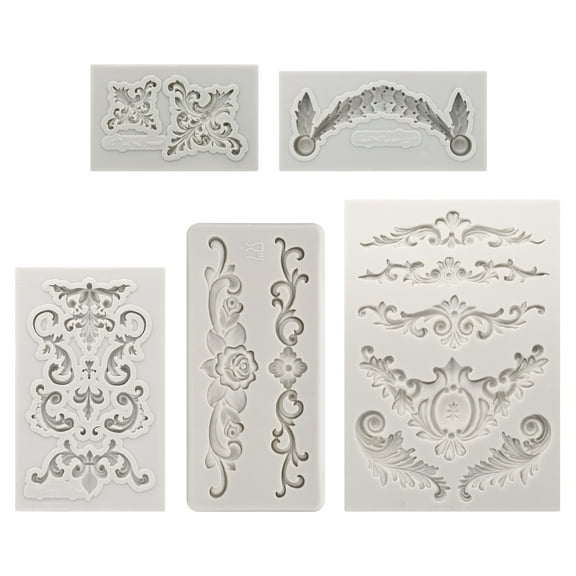 Uxcell 5Pcs Polymer Clay Mold Clay Mold Fondant Mold 3D Baroque Iod-Mold for Crafts Air Dry DIY Cakes, Grey