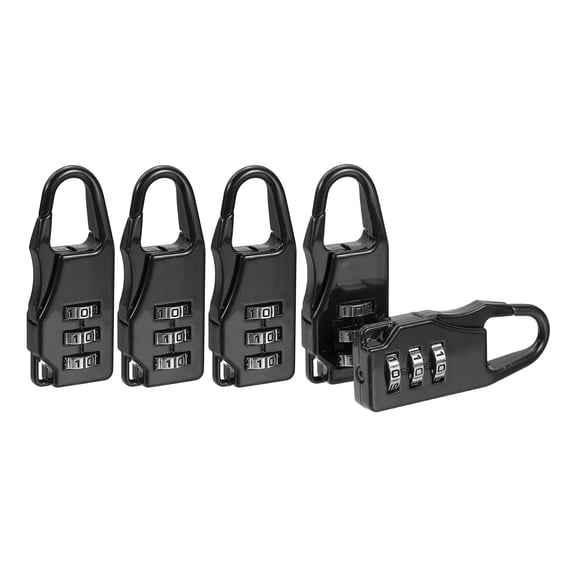 Uxcell 5Pcs Resettable 3 Digit Combination Lock, (55 x 21mm, Black), Customizable Code Combination Padlock Sports Locker Lock for Gym Backpack Fence Backyard Gate