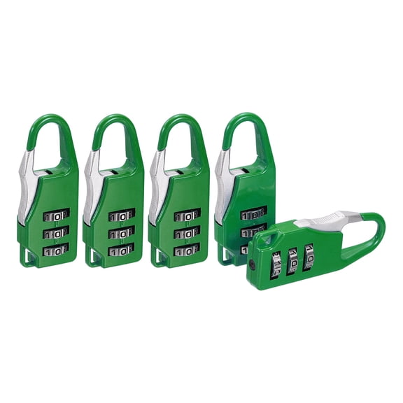 Uxcell 5Pcs Resettable 3 Digit Combination Lock, (55 x 21mm, Green), Customizable Code Combination Padlock Sports Locker Lock for Gym Backpack Fence Backyard Gate