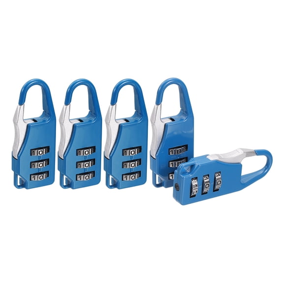 Uxcell 5Pcs Resettable 3 Digit Combination Lock, (55 x 21mm, Sapphire), Customizable Code Combination Padlock Sports Locker Lock for Gym Backpack Fence Backyard Gate