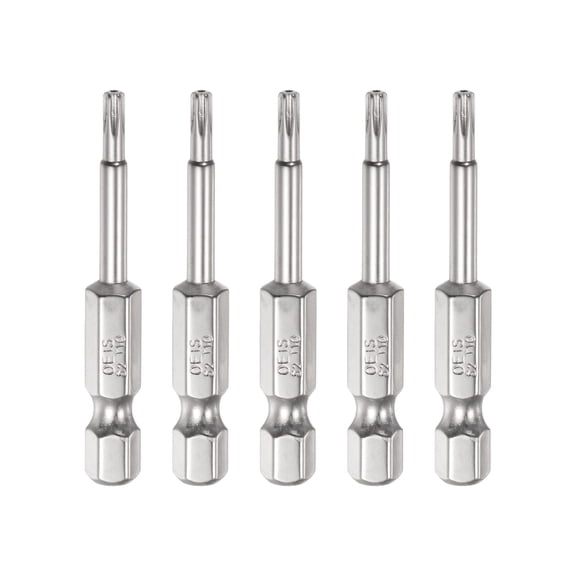 Uxcell 5Pcs Security Torx Bit 1/4" Hex Shank 2" Long Drill Bits T10 Torx Star S2 Steel Tamper Resistant Screwdriver Bit
