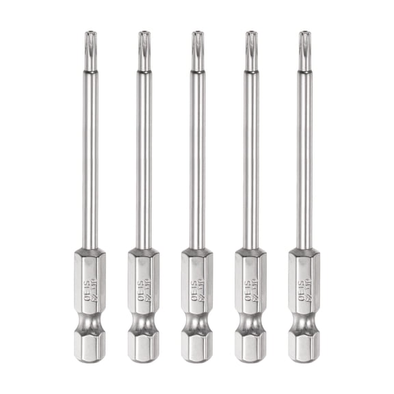Uxcell 5Pcs Security Torx Bit 1/4" Hex Shank 3" Long Drill Bits T10 Torx Star S2 Steel Tamper Resistant Screwdriver Bit