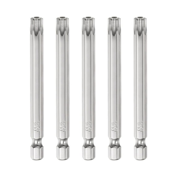 Uxcell 5Pcs Security Torx Bit 1/4" Hex Shank 3" Long Drill Bits T40 Torx Star S2 Steel Tamper Resistant Screwdriver Bit