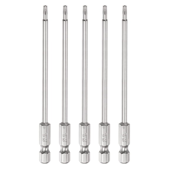 Uxcell 5Pcs Security Torx Bit 1/4" Hex Shank 4" Long Drill Bits T10 Torx Star S2 Steel Tamper Resistant Screwdriver Bit