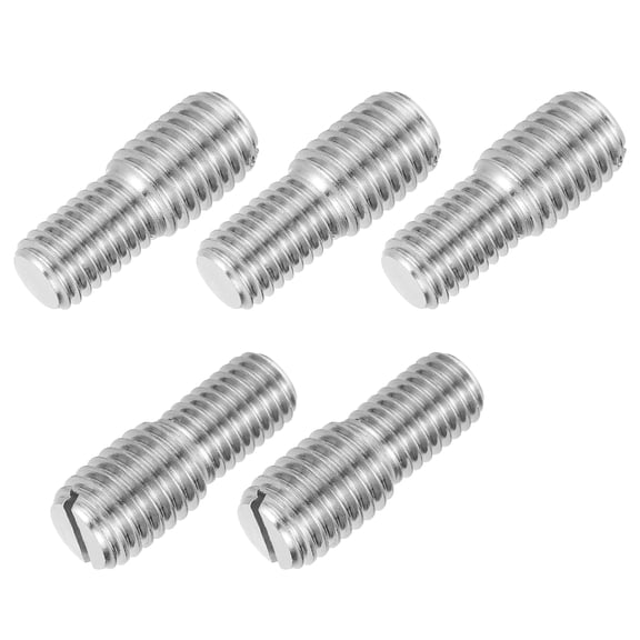 Uxcell 5Pcs Slotted Head M10x15 to M12x15 Double End Threaded Stud Screw Bolt, 30mm L