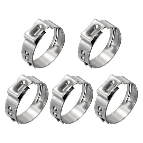 Uxcell 5Pcs Stainless Steel Single Ear Hose Clamps, Adjustable 15.3-18.5mm Heavy Duty Crimp Hose Clamp Assortment Kit, Metal Ear Cinch Rings Crimp Pinch Fitting for Automotive, Tubing