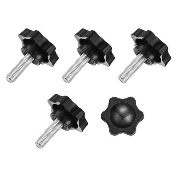 Uxcell 5Pcs Star Knobs, M8x25mm Plastic Hex Shaped Clamping Handle Screw Knobs, Hand Tightening Star Screw Knob