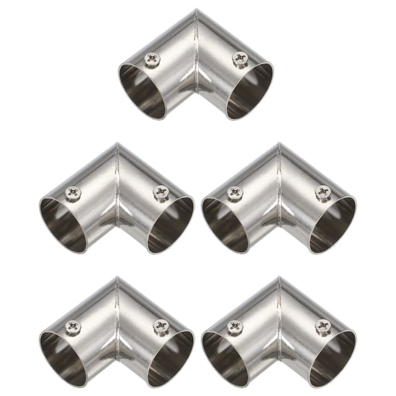 Uxcell 5Pcs Structural Pipe Clamp Connector 1" Stainless Steel 2 Ways End Rails Clamp L-Shaped Corner Pipe Fittings with Screws for 1" OD Pipe for Fences Handrails, Silver