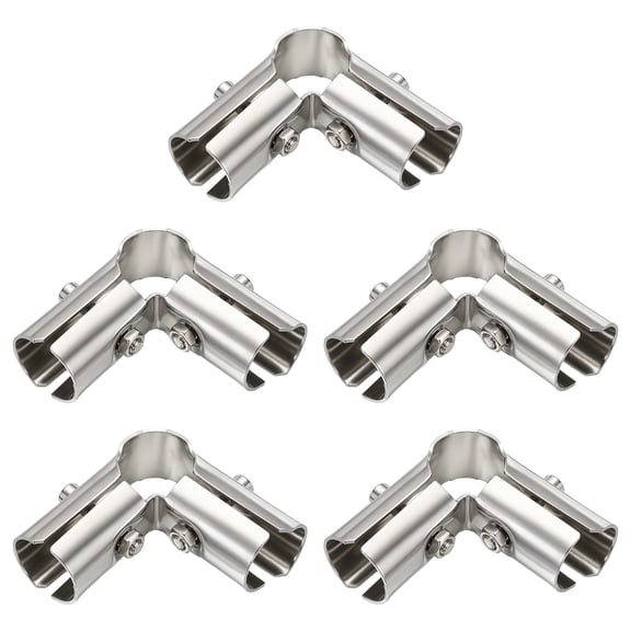 Uxcell 5Pcs Structural Pipe Clamp Connector 1" Stainless Steel 3 Ways End Rails Clamp L-Shaped 3 Ways Corner Pipe Fittings with Screws for 1" OD Pipe for Fences Handrails, Silver