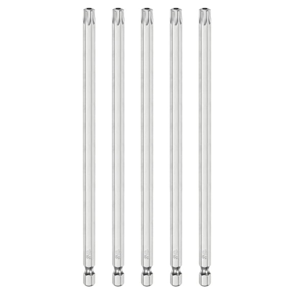 Uxcell 5Pcs T40 Security Torx Bit 1/4" Hex Shank 6" S2 Steel Magnetic Tamper Resistant Star Bits Torx Head with Hole