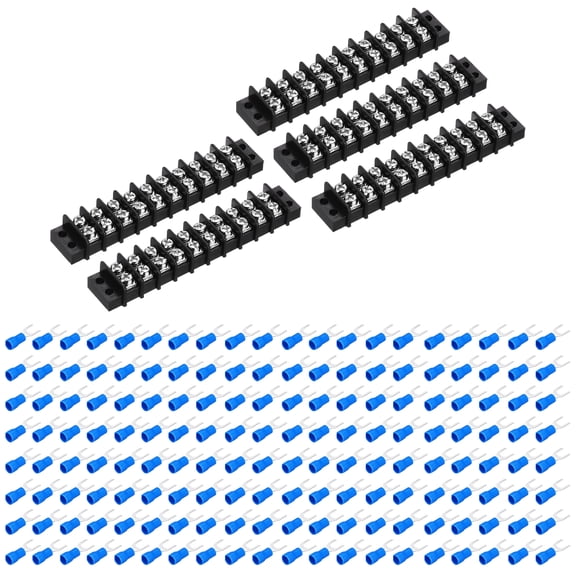 Uxcell 5Pcs Terminal Block 300V 20A Dual Rows 10P PA66 with 100Pcs 16A Fork Connectors