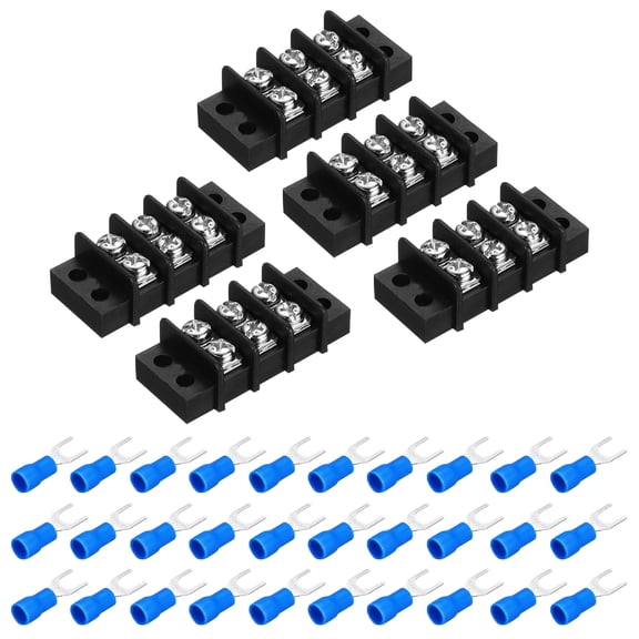 Uxcell 5Pcs Terminal Block 300V 20A Dual Rows 3P PA66 with 30Pcs 16A Fork Connectors
