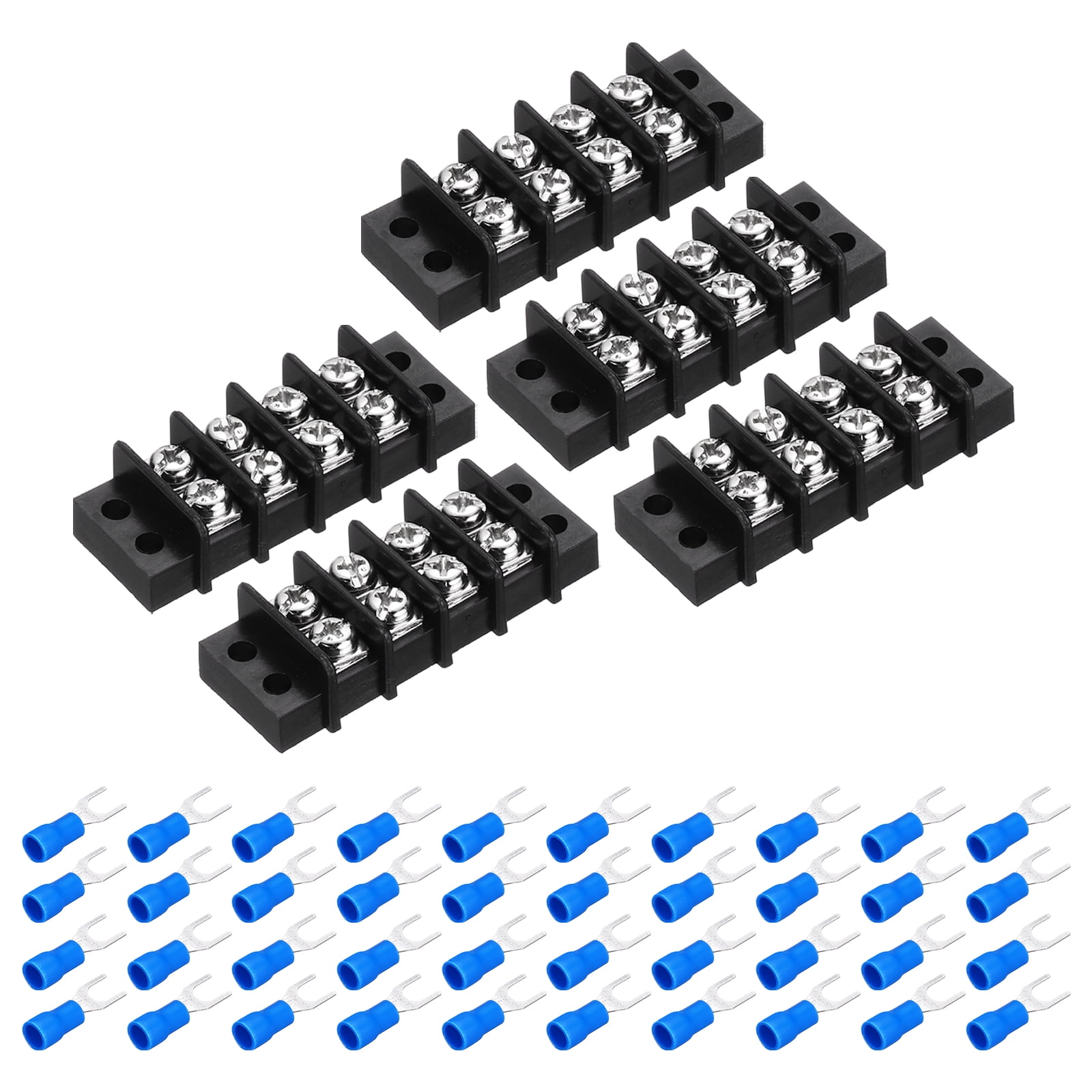 Uxcell 5Pcs Terminal Block 300V 20A Dual Rows 4P Terminals Barrier PA66 ...