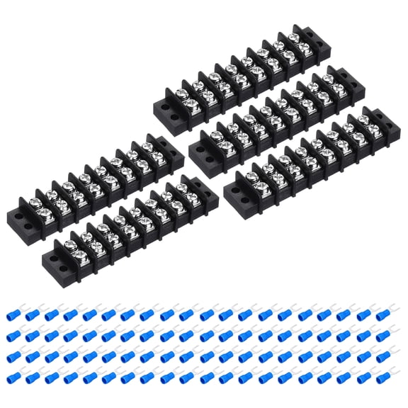 Uxcell 5Pcs Terminal Block 300V 20A Dual Rows 8P PA66 with 80Pcs 16A Fork Connectors