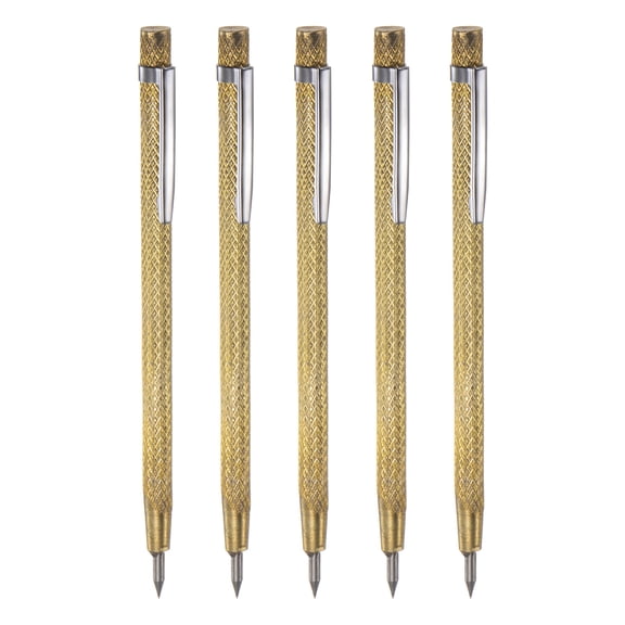 Uxcell 5Pcs Tungsten Carbide Tip Scriber with Clip Alloy Etching Pen Carve Engraver Scribe Tools for Metal Glass Yellow