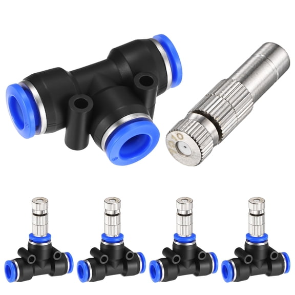 Uxcell 5Set Brass Misting Nozzles Tees Kit 0.028"/0.7mm 8mm Mister Heads w Filter Mesh