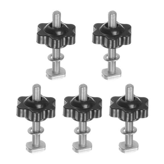 Uxcell 5Set T Track Bolts Knob Kit M5 x 40mm Threaded Bolts M5 x 25mm Hex Hand Nut Clamping Knob with Washer Black