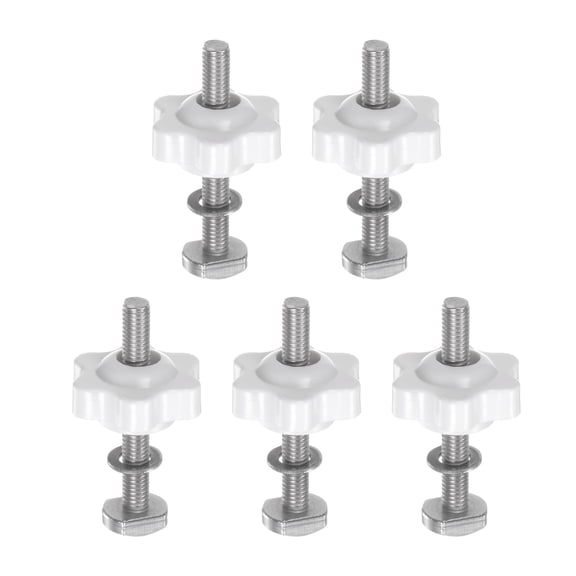 Uxcell 5Set T Track Bolts Knob Kit M5 x 40mm Threaded Bolts M5 x 25mm Hex Hand Nut Clamping Knob with Washer White