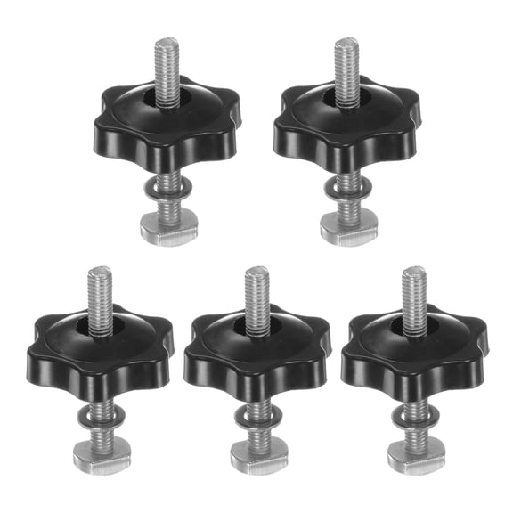 Uxcell 5Set T Track Bolts Knob Kit M5 x 40mm Threaded Bolts M5 x 32mm Hex Hand Nut Clamping Knob with Washer Black