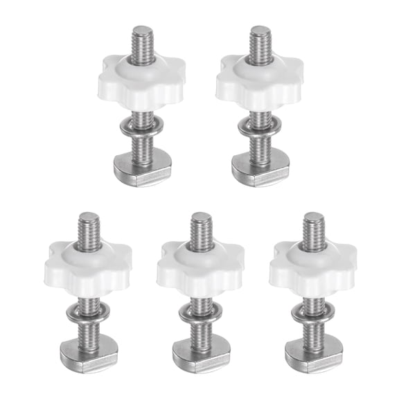 Uxcell 5Set T Track Bolts Knob Kit M6 x 40mm Threaded Bolts M6 x 25mm Hex Hand Nut Clamping Knob with Washer White