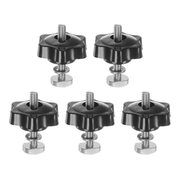 Uxcell 5Set T Track Bolts Knob Kit M6 x 40mm Threaded Bolts M6 x 38mm Hex Hand Nut Clamping Knob with Washer Black