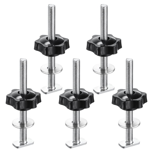 Uxcell 5Set T Track Bolts Knob Kit M8 x 100mm Threaded Bolts M6 x 38mm Hex Hand Nut for Woodworking Jigs and Fixtures