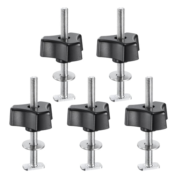 Uxcell 5Set T Track Bolts Knob Kit M8 x 100mm Threaded Bolts M8 x 50mm Triangle Hand Nut for Woodworking Jigs and Fixtures