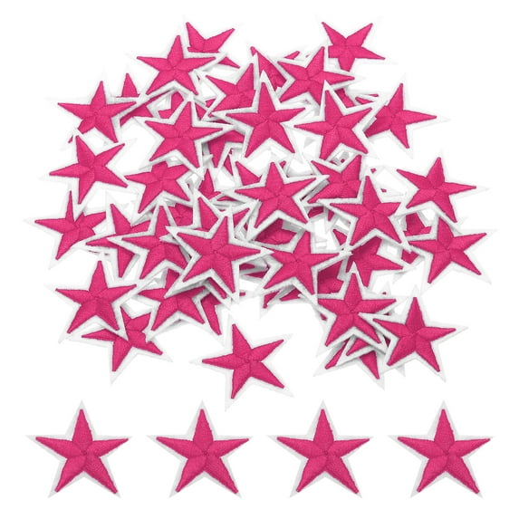Uxcell 5Star Iron on Patches Embroidered Sew Patches Appliques Garment Embellishments 1.57x1.57" 50 Pcs Rose Red